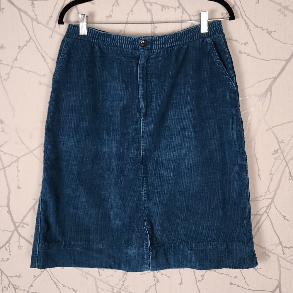 Lord Isaacs VTG Emerald Blue Corduroy Elastic Waist Pencil Skirt